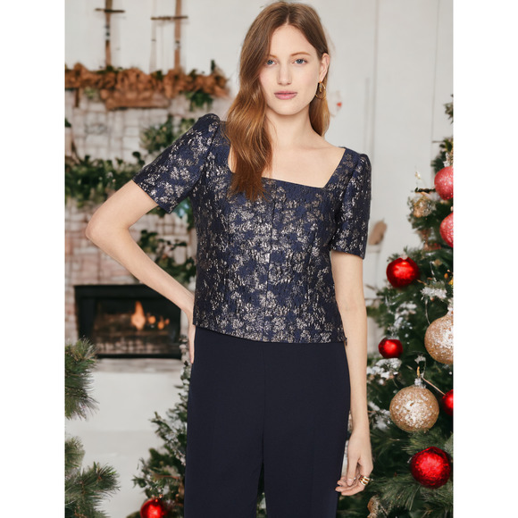 Club Monaco Tops - (60% OFF) NWT Club Monaco Brocade Blue Multi Puff Sleeve Blouse Size 6 MSRP $168